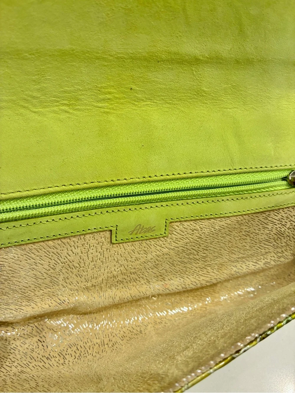 Abas REAL Genuine Python Leather Envelope Clutch Bag Chartreuse Lime Green